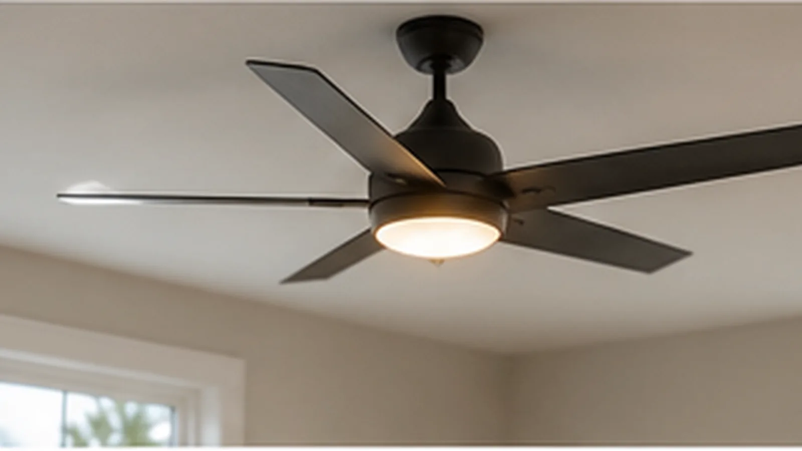 Modern ceiling fan installed in a bright residential room