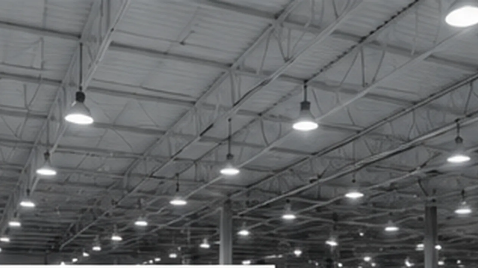 Bright overhead lighting in a clean commercial warehouse space